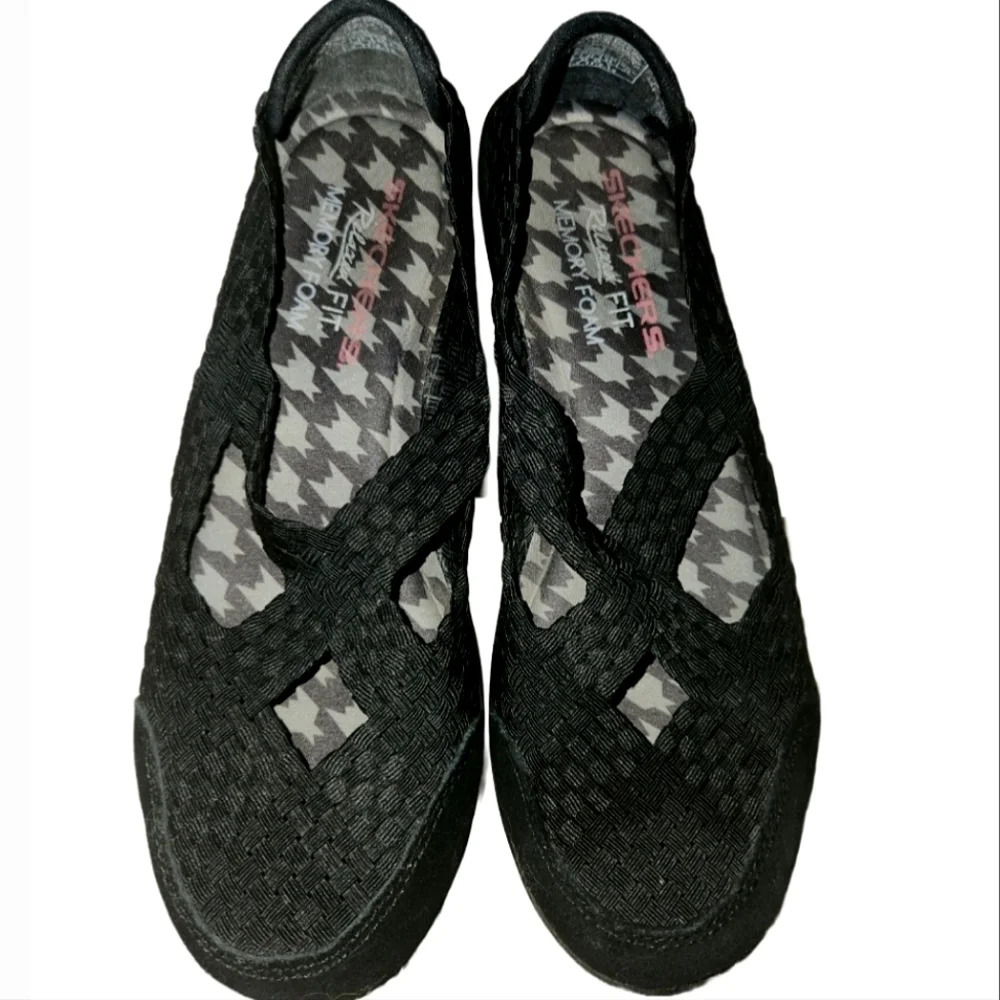 Skechers Mary Janes Black Basket Weave Shoes Size 7 Womens